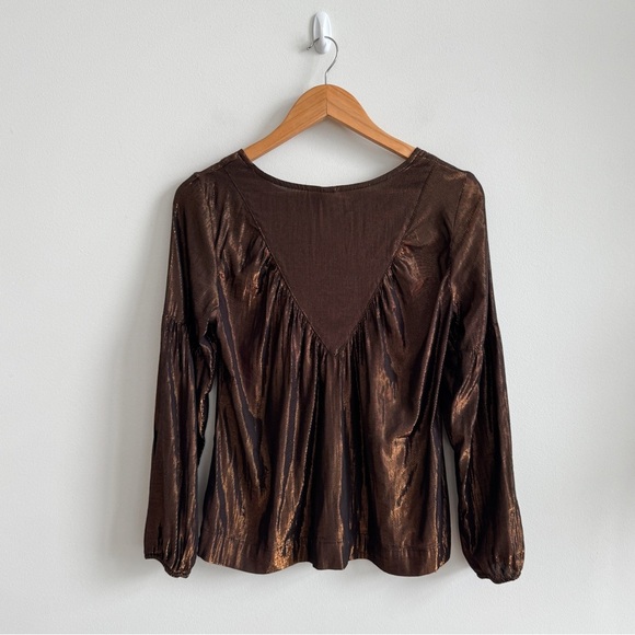 ANTHROPOLOGIE • Amadi Merry Metallic Blouse in Bronze - Picture 8 of 12